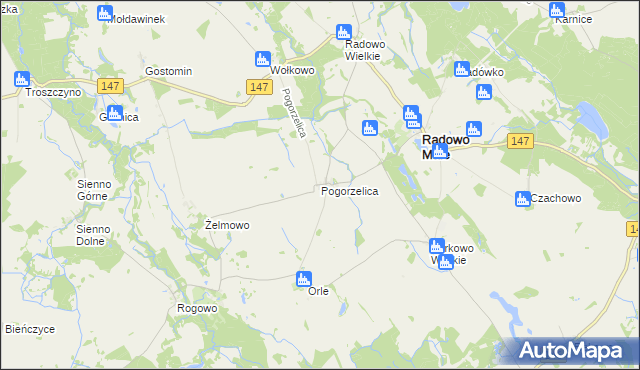 mapa Pogorzelica gmina Radowo Małe, Pogorzelica gmina Radowo Małe na mapie Targeo