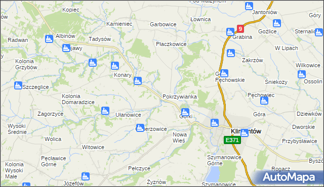 mapa Pokrzywianka gmina Klimontów, Pokrzywianka gmina Klimontów na mapie Targeo