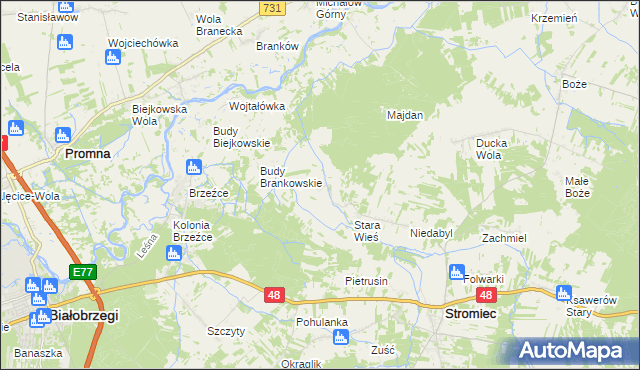 mapa Pokrzywna gmina Stromiec, Pokrzywna gmina Stromiec na mapie Targeo