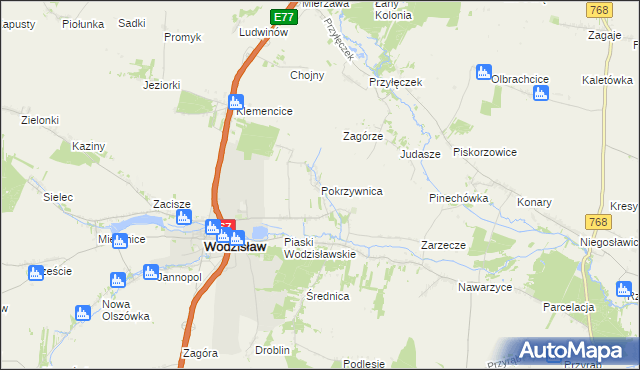 mapa Pokrzywnica gmina Wodzisław, Pokrzywnica gmina Wodzisław na mapie Targeo