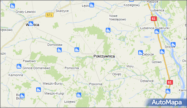 mapa Pokrzywnica powiat pułtuski, Pokrzywnica powiat pułtuski na mapie Targeo