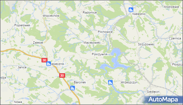 mapa Pokrzywnik gmina Lubomierz, Pokrzywnik gmina Lubomierz na mapie Targeo