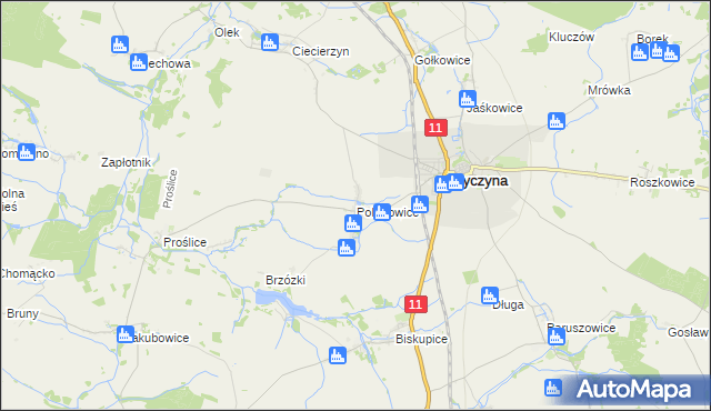 mapa Polanowice gmina Byczyna, Polanowice gmina Byczyna na mapie Targeo