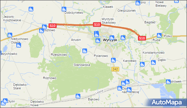 mapa Polanowo gmina Wyrzysk, Polanowo gmina Wyrzysk na mapie Targeo