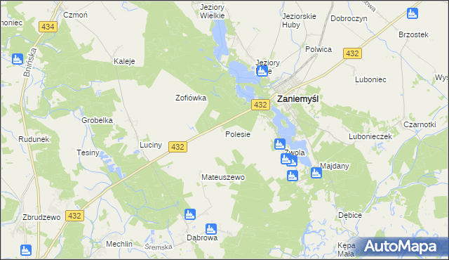 mapa Polesie gmina Zaniemyśl, Polesie gmina Zaniemyśl na mapie Targeo