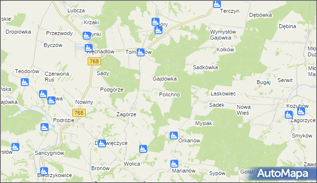 mapa Polichno gmina Michałów, Polichno gmina Michałów na mapie Targeo