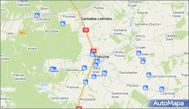 mapa Policzna powiat zwoleński, Policzna powiat zwoleński na mapie Targeo