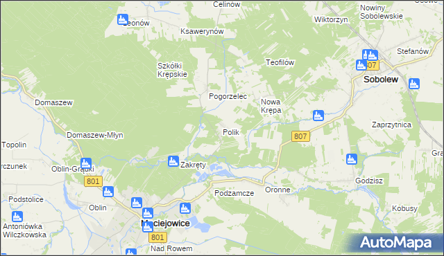 mapa Polik gmina Maciejowice, Polik gmina Maciejowice na mapie Targeo