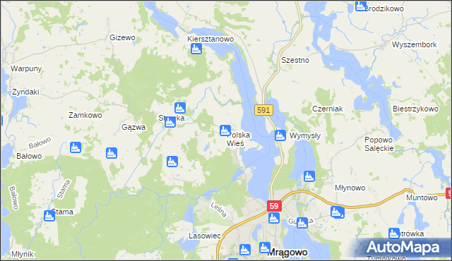 mapa Polska Wieś gmina Mrągowo, Polska Wieś gmina Mrągowo na mapie Targeo