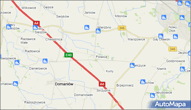 mapa Polwica gmina Domaniów, Polwica gmina Domaniów na mapie Targeo