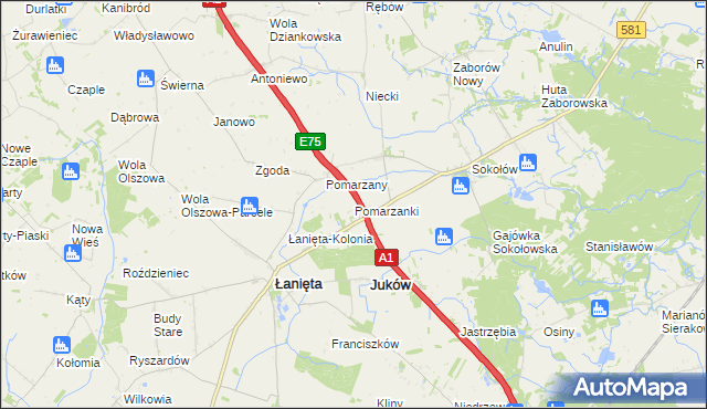 mapa Pomarzanki gmina Gostynin, Pomarzanki gmina Gostynin na mapie Targeo