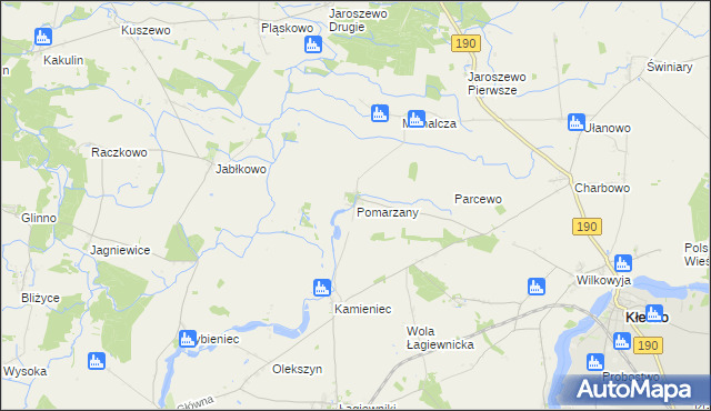 mapa Pomarzany gmina Kłecko, Pomarzany gmina Kłecko na mapie Targeo