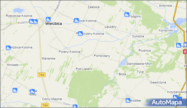 mapa Pomorzany gmina Wierzbica, Pomorzany gmina Wierzbica na mapie Targeo