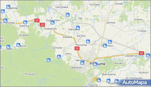 mapa Pomyków gmina Przysucha, Pomyków gmina Przysucha na mapie Targeo