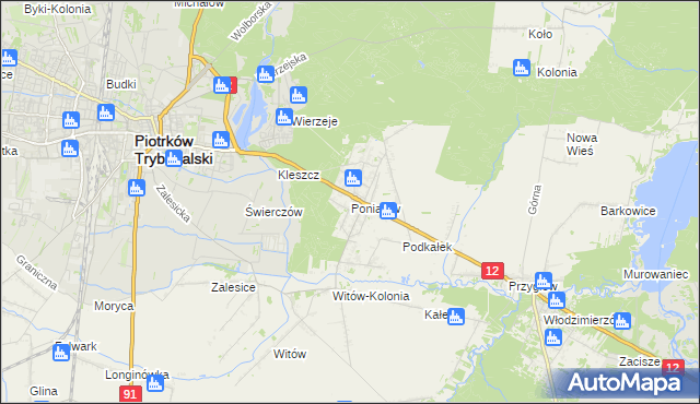 mapa Poniatów gmina Sulejów, Poniatów gmina Sulejów na mapie Targeo