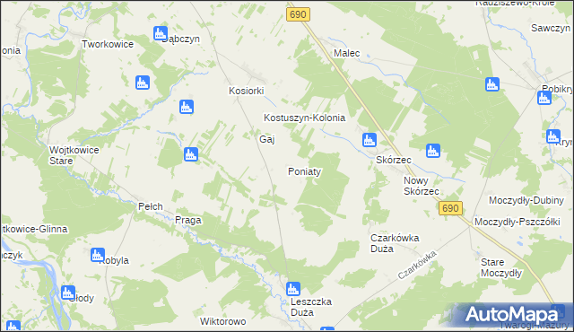 mapa Poniaty, Poniaty na mapie Targeo