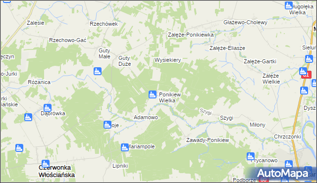 mapa Ponikiew Wielka, Ponikiew Wielka na mapie Targeo