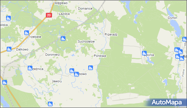 mapa Ponikwa gmina Biały Bór, Ponikwa gmina Biały Bór na mapie Targeo