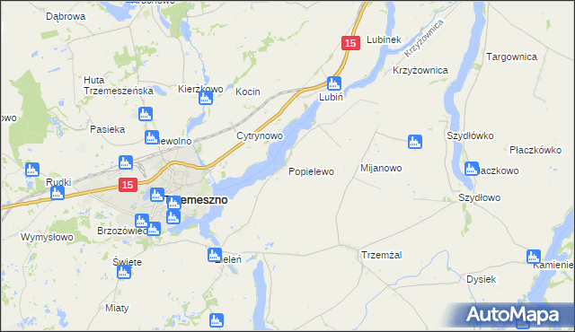 mapa Popielewo gmina Trzemeszno, Popielewo gmina Trzemeszno na mapie Targeo