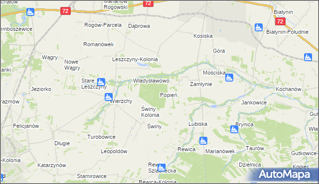 mapa Popień gmina Jeżów, Popień gmina Jeżów na mapie Targeo