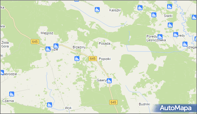 mapa Popiołki gmina Zbójna, Popiołki gmina Zbójna na mapie Targeo