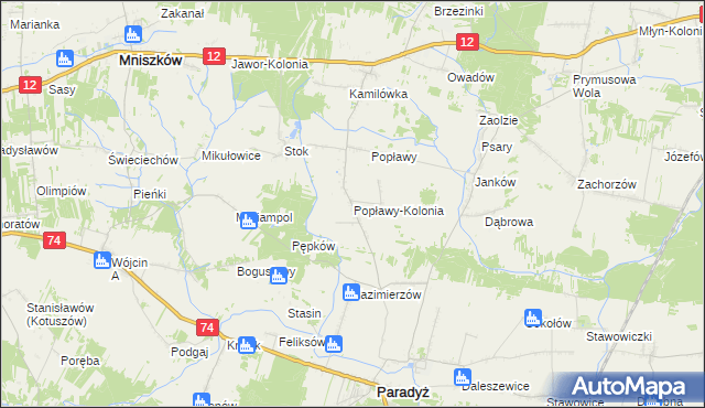 mapa Popławy-Kolonia, Popławy-Kolonia na mapie Targeo