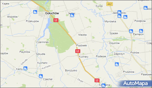 mapa Popówek gmina Gołuchów, Popówek gmina Gołuchów na mapie Targeo