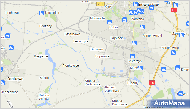 mapa Popowice gmina Inowrocław, Popowice gmina Inowrocław na mapie Targeo