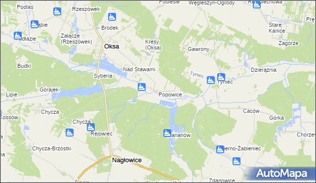 mapa Popowice gmina Oksa, Popowice gmina Oksa na mapie Targeo