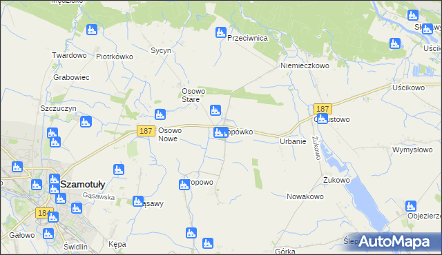 mapa Popówko gmina Oborniki, Popówko gmina Oborniki na mapie Targeo