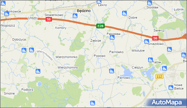 mapa Popowo gmina Będzino, Popowo gmina Będzino na mapie Targeo