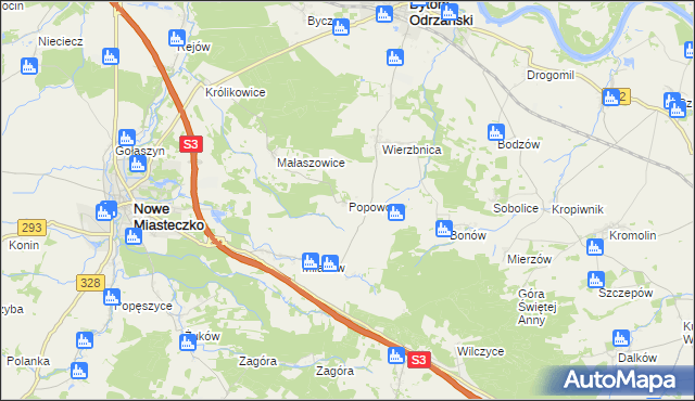 mapa Popowo gmina Bytom Odrzański, Popowo gmina Bytom Odrzański na mapie Targeo