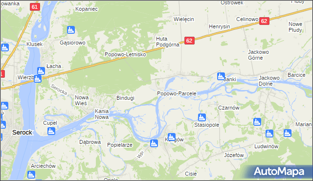 mapa Popowo-Parcele, Popowo-Parcele na mapie Targeo