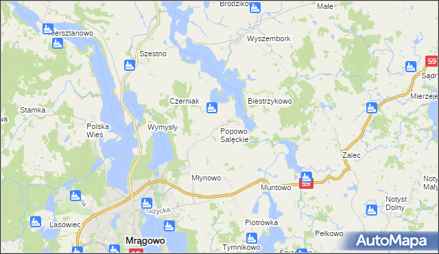 mapa Popowo Salęckie, Popowo Salęckie na mapie Targeo