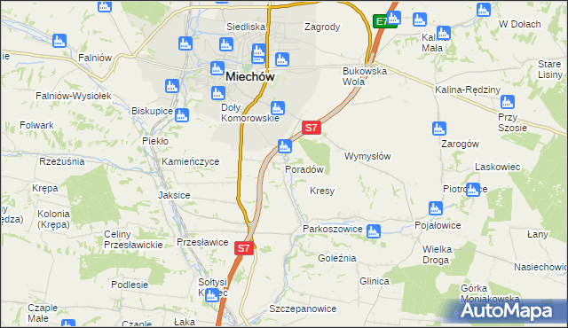 mapa Poradów gmina Miechów, Poradów gmina Miechów na mapie Targeo