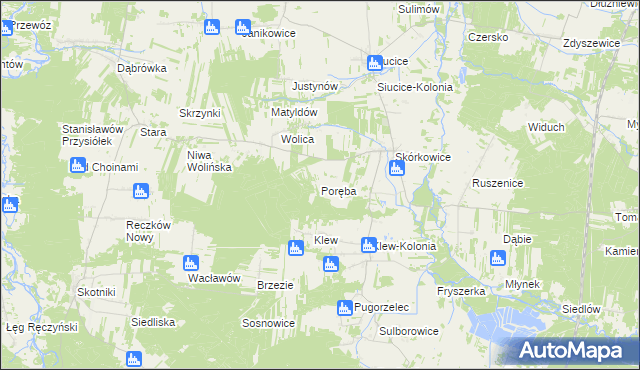 mapa Poręba gmina Żarnów, Poręba gmina Żarnów na mapie Targeo