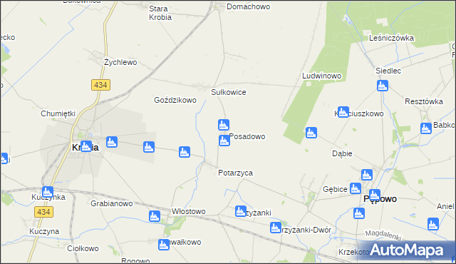 mapa Posadowo gmina Krobia, Posadowo gmina Krobia na mapie Targeo