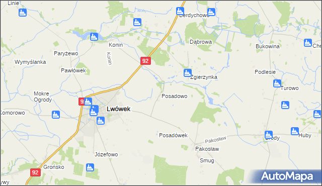 mapa Posadowo gmina Lwówek, Posadowo gmina Lwówek na mapie Targeo