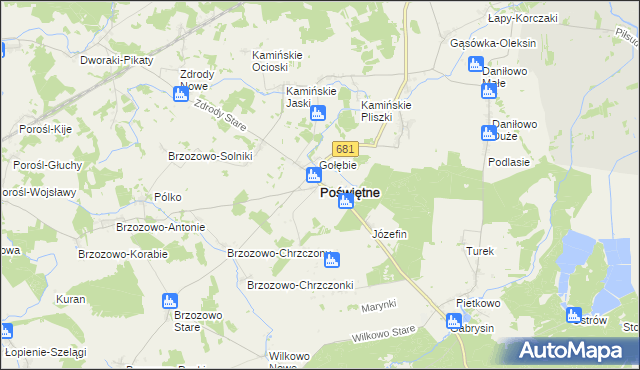 mapa Poświętne powiat białostocki, Poświętne powiat białostocki na mapie Targeo