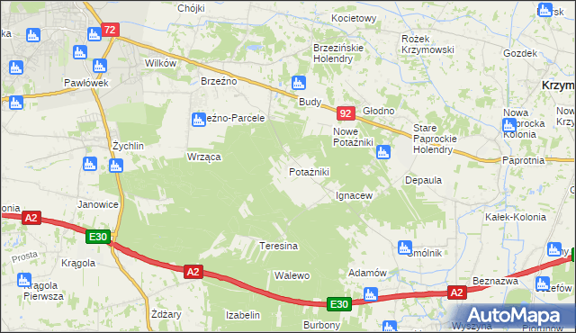 mapa Potażniki, Potażniki na mapie Targeo