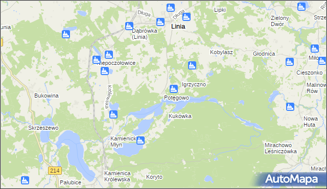 mapa Potęgowo gmina Linia, Potęgowo gmina Linia na mapie Targeo