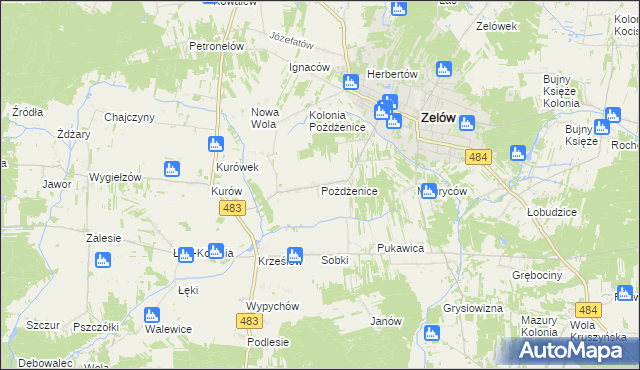 mapa Pożdżenice, Pożdżenice na mapie Targeo