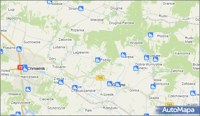 mapa Pożogi gmina Gnojno, Pożogi gmina Gnojno na mapie Targeo