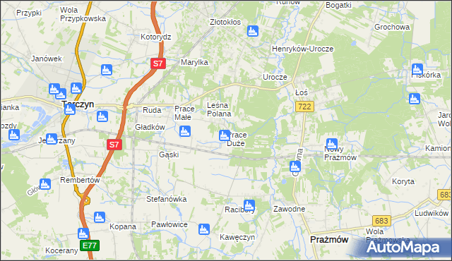 mapa Prace Duże, Prace Duże na mapie Targeo