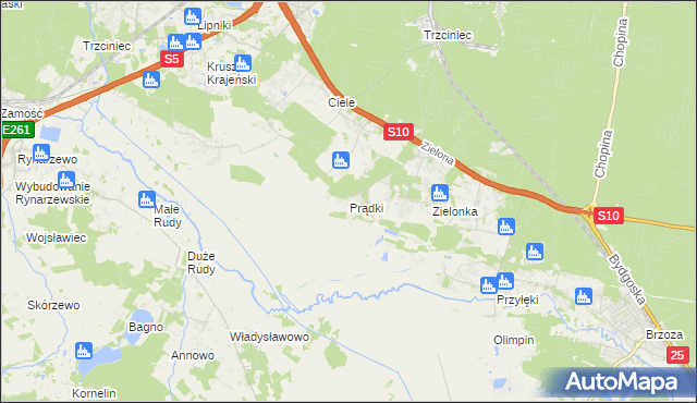 mapa Prądki, Prądki na mapie Targeo