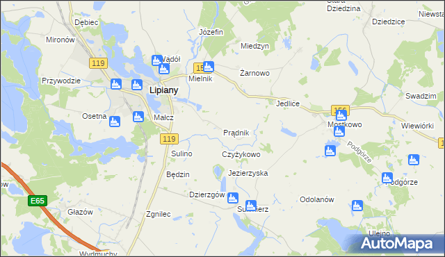 mapa Prądnik gmina Myślibórz, Prądnik gmina Myślibórz na mapie Targeo