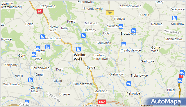 mapa Prądnik Korzkiewski, Prądnik Korzkiewski na mapie Targeo