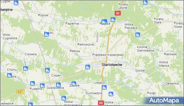 mapa Prądzewo-Kopaczewo, Prądzewo-Kopaczewo na mapie Targeo