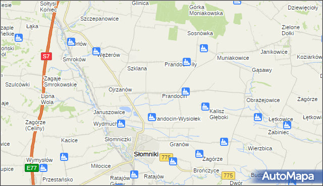 mapa Prandocin gmina Słomniki, Prandocin gmina Słomniki na mapie Targeo