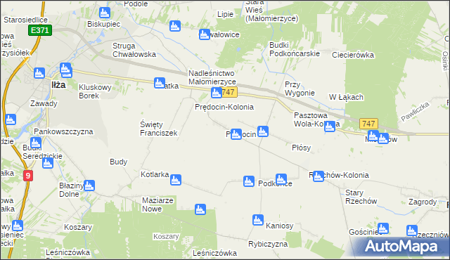 mapa Prędocin gmina Iłża, Prędocin gmina Iłża na mapie Targeo